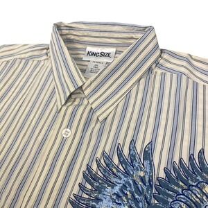King Size 2XL Tall Striped Eagle Graphic Short Sleeve‎ Button Down Shirt